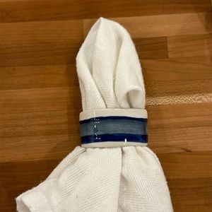 Set of 4 Hand-painted Ceramic Blue Coastal Stripe Napkin Rings 2”
